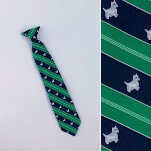Blue and Green Striped Dog Print Clip on Tie